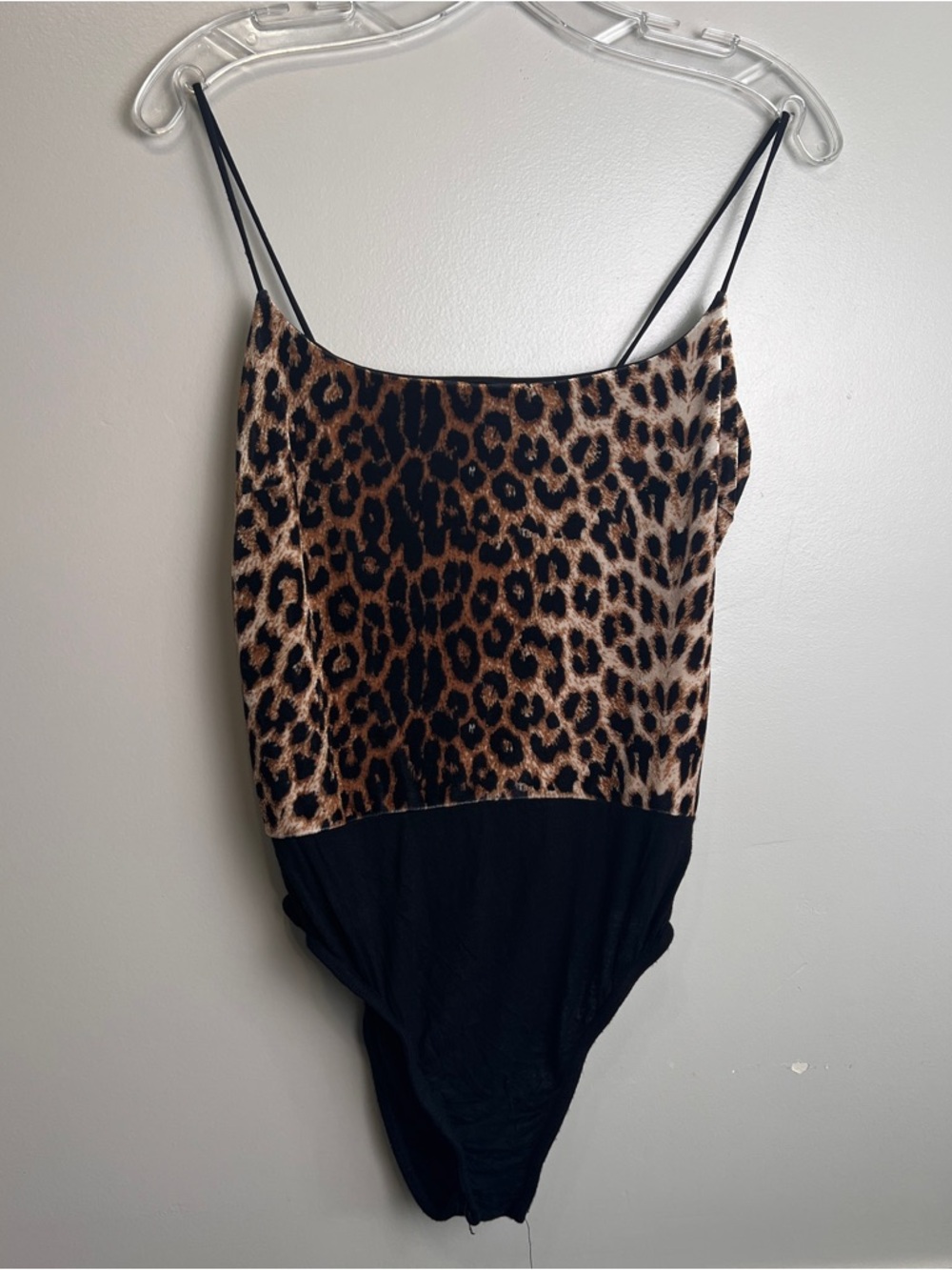 Nasty Gal Leopard-Trim Bodysuit - Black & Brown Size 8, EUC